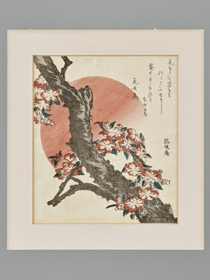 Lot 291 - KATSUSHIKA HOKUSAI: A SURIMONO OF CHERRY BLOSSOMS