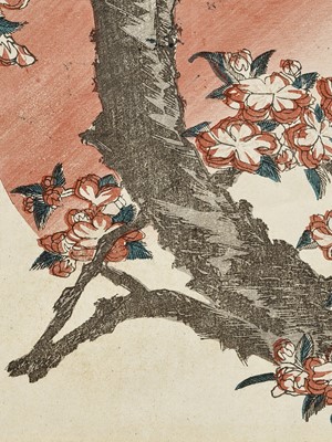 Lot 291 - KATSUSHIKA HOKUSAI: A SURIMONO OF CHERRY BLOSSOMS