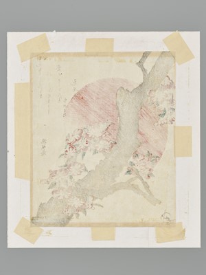 Lot 291 - KATSUSHIKA HOKUSAI: A SURIMONO OF CHERRY BLOSSOMS