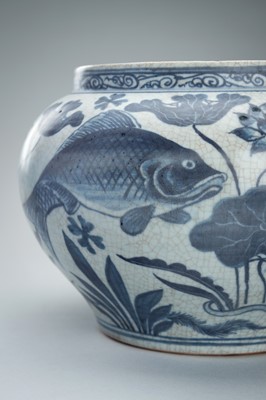 Lot 1954 - A BLUE AND WHITE ‘FISH IN A LOTUS POND’ PORCELAIN VASE, 19TH CENTURY