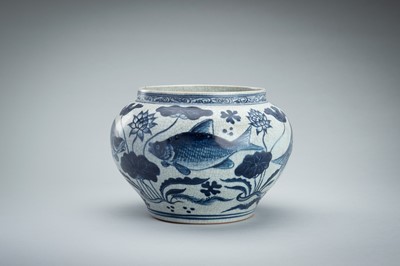 Lot 1954 - A BLUE AND WHITE ‘FISH IN A LOTUS POND’ PORCELAIN VASE, 19TH CENTURY