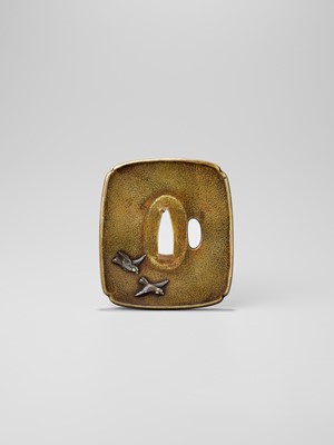 Lot 249 - OKAWA TEIKAN: A SUPERB SENTOKU AND SUAKA TSUBA DEPICTING A COCKATOO, DATED 1866