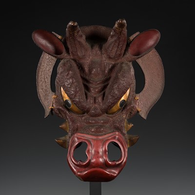 Lot 174 - A LACQUER BAMEN (HORSE MASK)