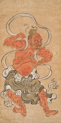 Lot 312 - A FINE SCROLL PAINTING OF A FIERCE NIO GUARDIAN