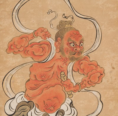 Lot 312 - A FINE SCROLL PAINTING OF A FIERCE NIO GUARDIAN