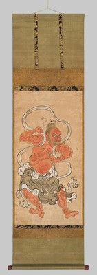 Lot 312 - A FINE SCROLL PAINTING OF A FIERCE NIO GUARDIAN