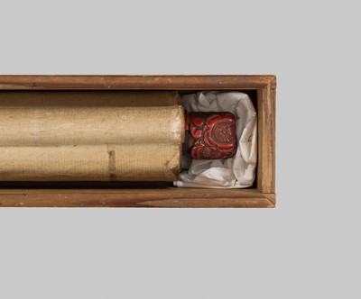 Lot 312 - A FINE SCROLL PAINTING OF A FIERCE NIO GUARDIAN