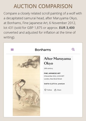 Lot 325 - SAITO KYOBUN: A FINE SCROLL PAINTING OF A WOLF WITH A DECAPITATED HEAD