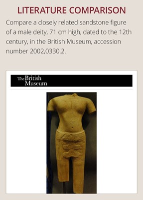 Lot 347 - A SANDSTONE TORSO OF A MALE DEITY, KHMER, ANGKOR PERIOD