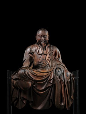 Lot 161 - A LARGE WOOD FIGURE OF A FUDAISHI, C. 1700
