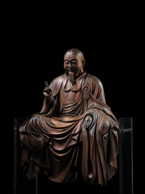 Lot 161 - A LARGE WOOD FIGURE OF A FUDAISHI, C. 1700
