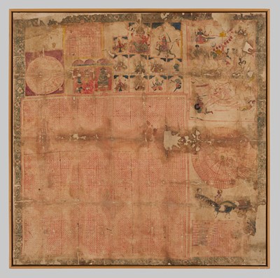 Lot 309 - A LARGE AND RARE JAIN PATAKA PAINTING INSCRIBED WITH YANTRAS AND MANTRAS, RAJASTHAN, 16TH CENTURY