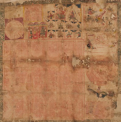 Lot 309 - A LARGE AND RARE JAIN PATAKA PAINTING INSCRIBED WITH YANTRAS AND MANTRAS, RAJASTHAN, 16TH CENTURY