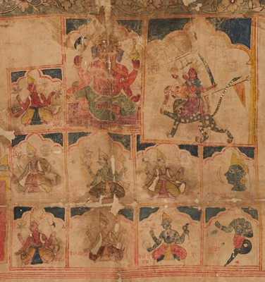 Lot 309 - A LARGE AND RARE JAIN PATAKA PAINTING INSCRIBED WITH YANTRAS AND MANTRAS, RAJASTHAN, 16TH CENTURY