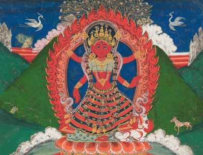 A GROUP OF TWO PAINTINGS OF KALI AND BHUVANESHVARI, NEPAL, 19TH CENTURY
