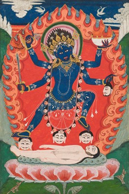 A GROUP OF TWO PAINTINGS OF KALI AND BHUVANESHVARI, NEPAL, 19TH CENTURY