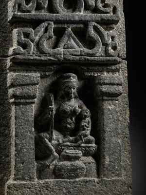 Lot 273 - A SCHIST TEMPLE COLUMN DEPICTING PURNESHVARI, MOTHER GODDESS, PALA PERIOD, 11TH CENTURY