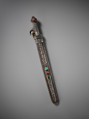 Lot 8 - AN IRON AND SILVER REPOUSSÉ CEREMONIAL SWORD AND SCABBARD