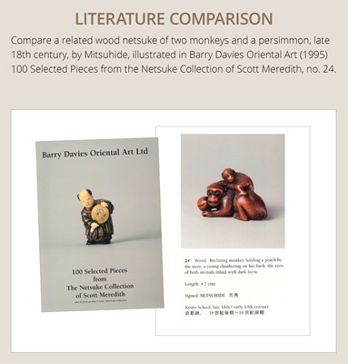 Lot 143 - MASANOBU: A SUPERB WOOD NETSUKE OF A MONKEY AND YOUNG
