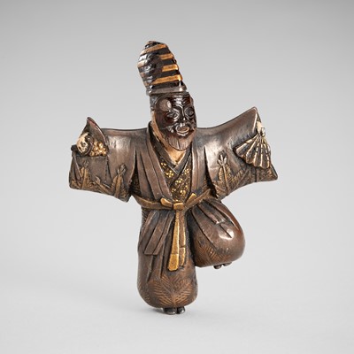 Lot 1743 - A FINE LACQUERED WOOD NETSUKE OF A SAMBASO DANCER