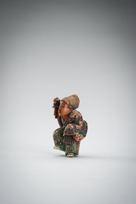 Lot 545 - NAGAMICHI SHUZAN: A POLYCHROME WOOD NETSUKE