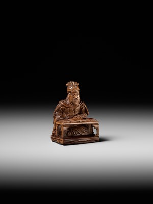 Lot 209 - GYOKURINTEI: A WOOD NETSUKE OF KOMEI