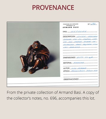 Lot 548 - A RARE WOOD NETSUKE OF A BOY WITH SACK