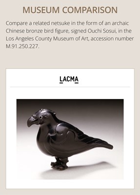 Lot 285 - OUCHI SOSUI: A FINE SO SCHOOL WOOD NETSUKE OF AN ARCHAIC CHINESE BRONZE BUFFALO