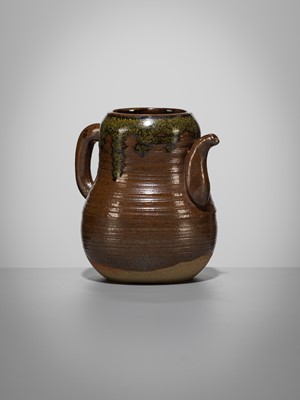 Lot 180 - A TAKATORI TEADUST-SPLASHED BROWN-GLAZED TEAPOT-FORM CHAIRE (TEA CADDY)