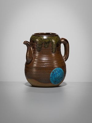 Lot 180 - A TAKATORI TEADUST-SPLASHED BROWN-GLAZED TEAPOT-FORM CHAIRE (TEA CADDY)