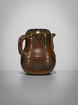 Lot 180 - A TAKATORI TEADUST-SPLASHED BROWN-GLAZED TEAPOT-FORM CHAIRE (TEA CADDY)