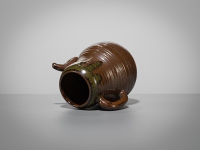 Lot 180 - A TAKATORI TEADUST-SPLASHED BROWN-GLAZED TEAPOT-FORM CHAIRE (TEA CADDY)