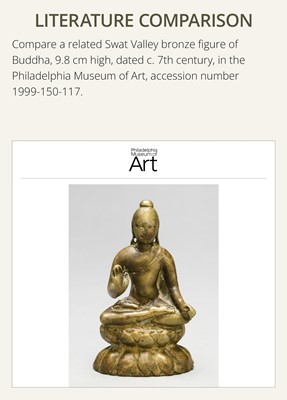 Lot 608 - A SILVER-INLAID BRONZE FIGURE OF BUDDHA, SWAT VALLEY, 7TH-8TH CENTURY