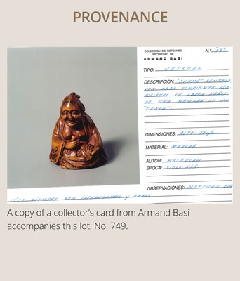 Lot 409 - ONO SHORAKU: A WOOD SHUNGA NETSUKE OF OKAME AND TENGU MASK