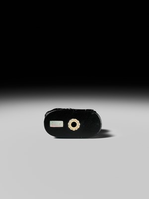 Lot 263 - SHIBAYAMA: A FINE INLAID EBONY WOOD NETSUKE OF A CAPARISONED SHISHI