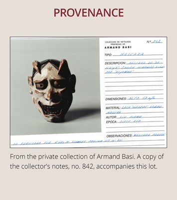 Lot 478 - A WOOD MASK NETSUKE OF HANNYA