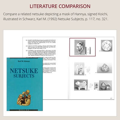 Lot 478 - A WOOD MASK NETSUKE OF HANNYA