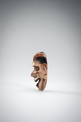 Lot 478 - A WOOD MASK NETSUKE OF HANNYA