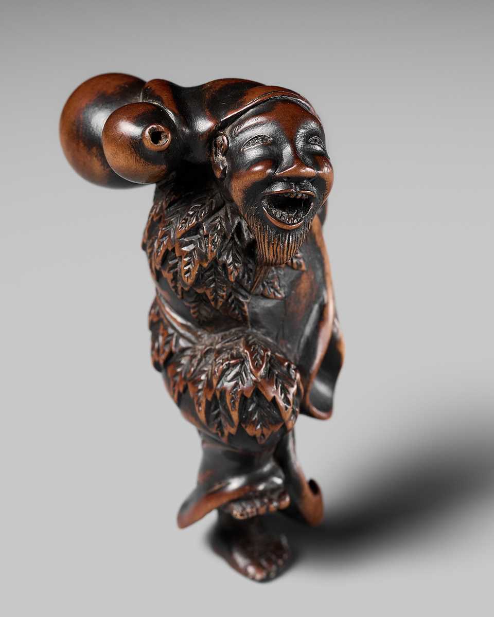 Lot 157 - A FINE TANBA SCHOOL WOOD NETSUKE OF CHOKARO SENNIN