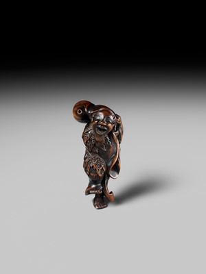 Lot 157 - A FINE TANBA SCHOOL WOOD NETSUKE OF CHOKARO SENNIN