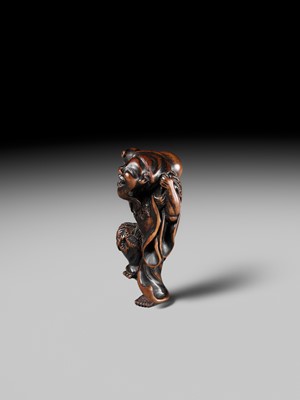 Lot 157 - A FINE TANBA SCHOOL WOOD NETSUKE OF CHOKARO SENNIN