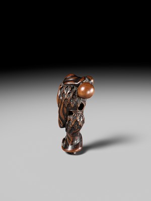 Lot 157 - A FINE TANBA SCHOOL WOOD NETSUKE OF CHOKARO SENNIN