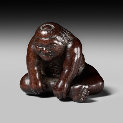 Lot 233 - KOZAN: A FINE WOOD NETSUKE OF KINTARO