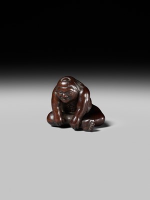 Lot 233 - KOZAN: A FINE WOOD NETSUKE OF KINTARO