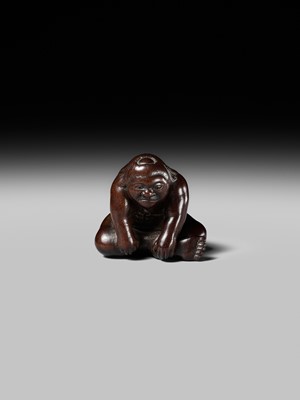 Lot 233 - KOZAN: A FINE WOOD NETSUKE OF KINTARO