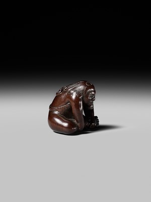 Lot 233 - KOZAN: A FINE WOOD NETSUKE OF KINTARO