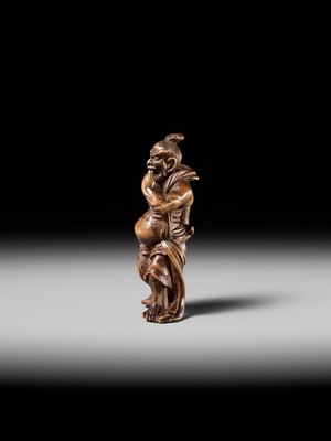 Lot 205 - A FINE EDO SCHOOL WOOD NETSUKE OF A NIO GUARDIAN