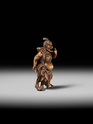 Lot 205 - A FINE EDO SCHOOL WOOD NETSUKE OF A NIO GUARDIAN