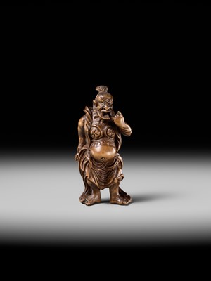 Lot 205 - A FINE EDO SCHOOL WOOD NETSUKE OF A NIO GUARDIAN