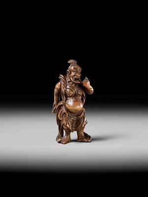 Lot 205 - A FINE EDO SCHOOL WOOD NETSUKE OF A NIO GUARDIAN